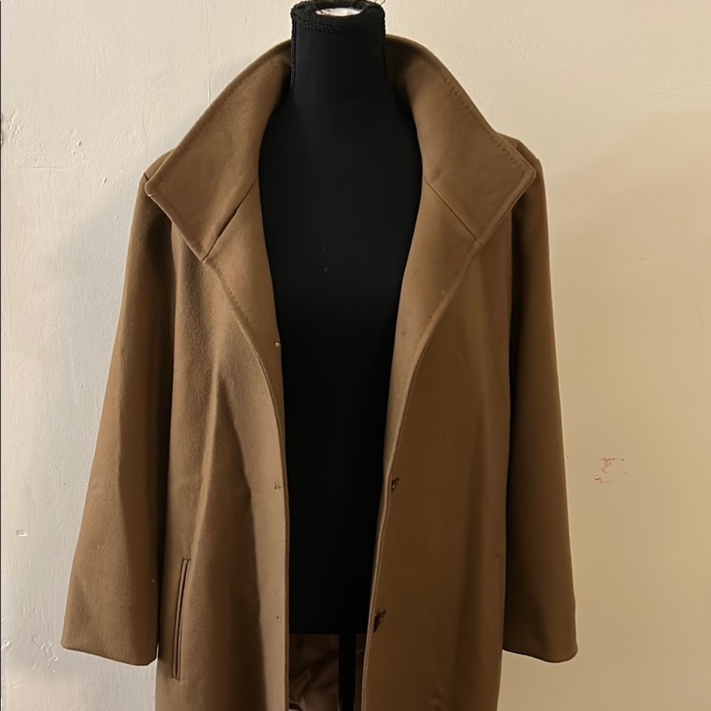Tan Pea Coat with Notched Lapel and Relaxed Fit